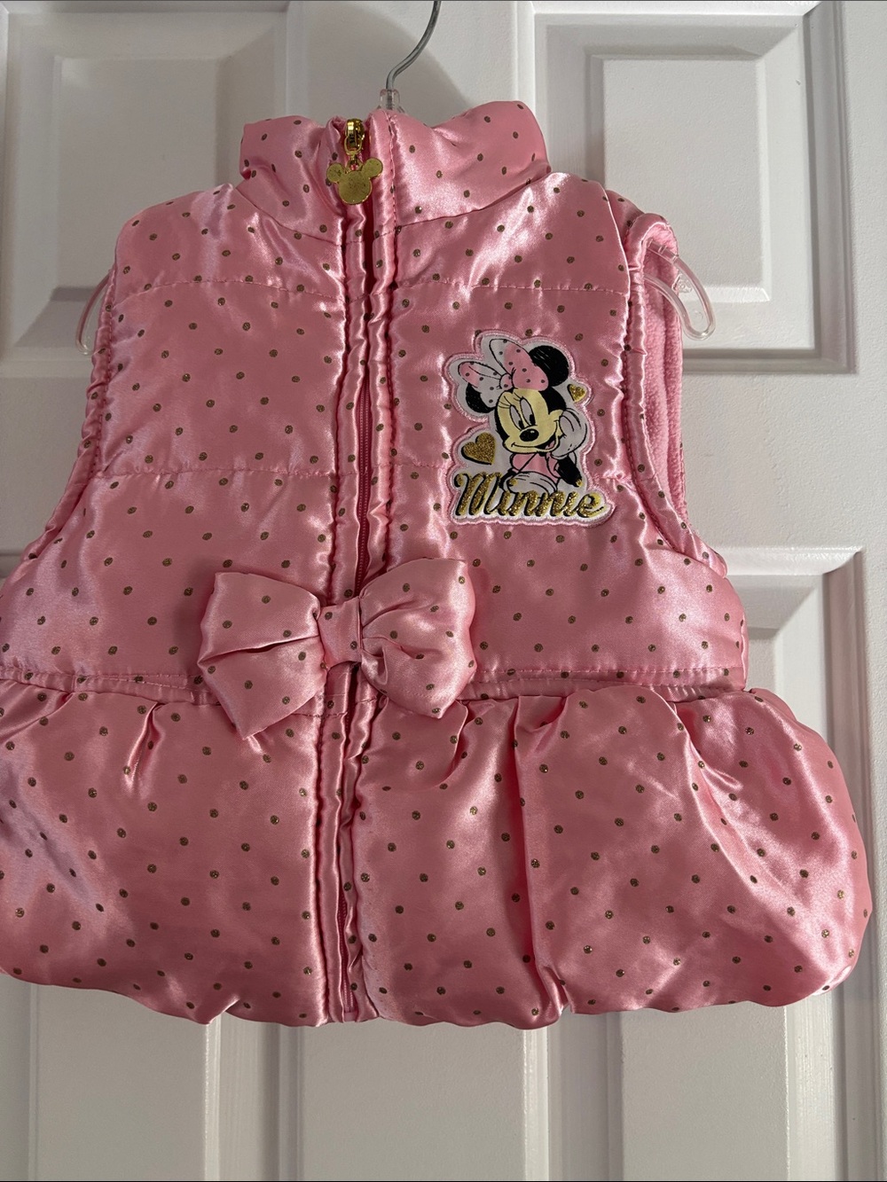 Disney Pink Minnie Mouse Bow Puffer Vest with Gold Dot Accents